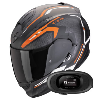 Casque Integral Scorpion Exo 491 Kripta Matt Black Orange White + Kit bluetooth 5R Lite Solo Casque Integral Scorpion Exo 491 Kripta Matt Black Orange White + Kit bluetooth 5R Lite Solo