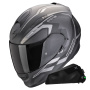 Casque Integral Scorpion Exo 491 Kripta Matt Black Silver + Bluetooth-Kit Exo-Com Link-1C