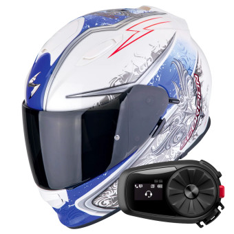 Integral Scorpion Exo 491 Run White Blue + Kit Bluetooth 5S Solo