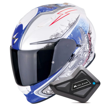 Integral Scorpion Exo 491 Run White Blue + Kit Bluetooth BT Mini
