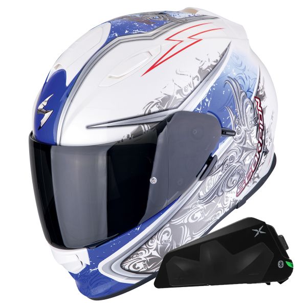Integral Scorpion Exo 491 Run White Blue + Bluetooth-Kit Exo-Com Link-1C