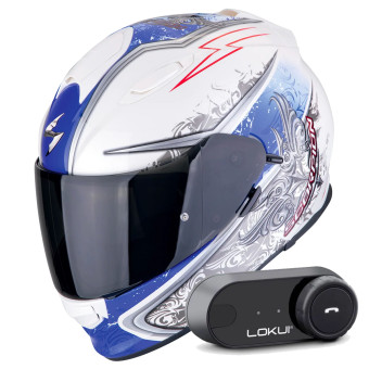 Integral Scorpion Exo 491 Run White Blue + Kit Bluetooth Lokui K30