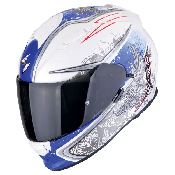 Scorpion Exo 491 Run White Blue + Bluetooth-Kit Exo-Com Link-1