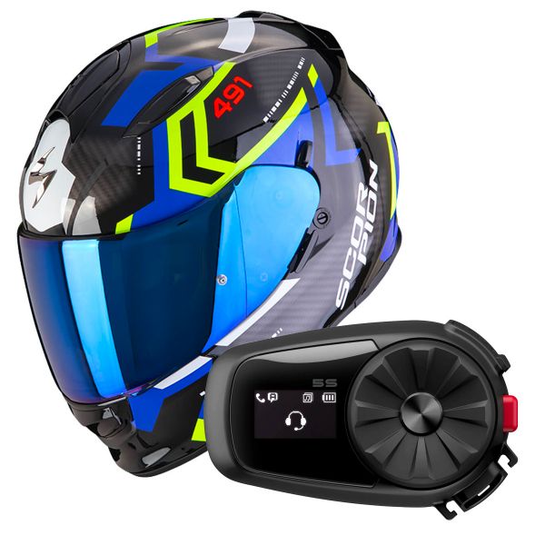Integral Scorpion Exo 491 Spin Black Blue Yellow Fluo + Kit Bluetooth 5S