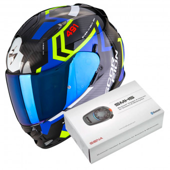 Integral Scorpion Exo 491 Spin Black Blue Yellow Fluo + Kit Bluetooth SMH5