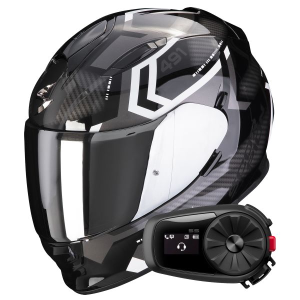 Integral Scorpion Exo 491 Spin Black White + Kit Bluetooth 5S Solo