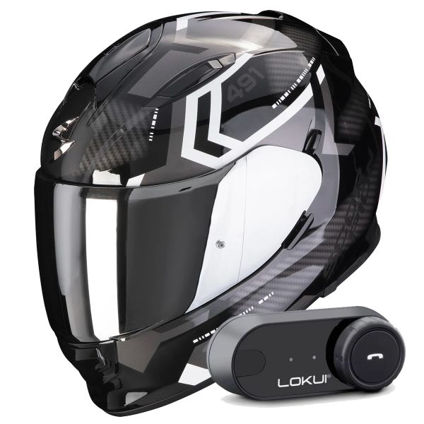 Integral Scorpion Exo 491 Spin Black White + Kit Bluetooth Lokui K30