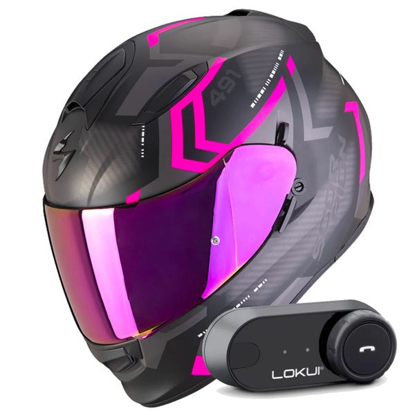 Integral Scorpion Exo 491 Spin Matt Black Pink + Kit Bluetooth Lokui K30