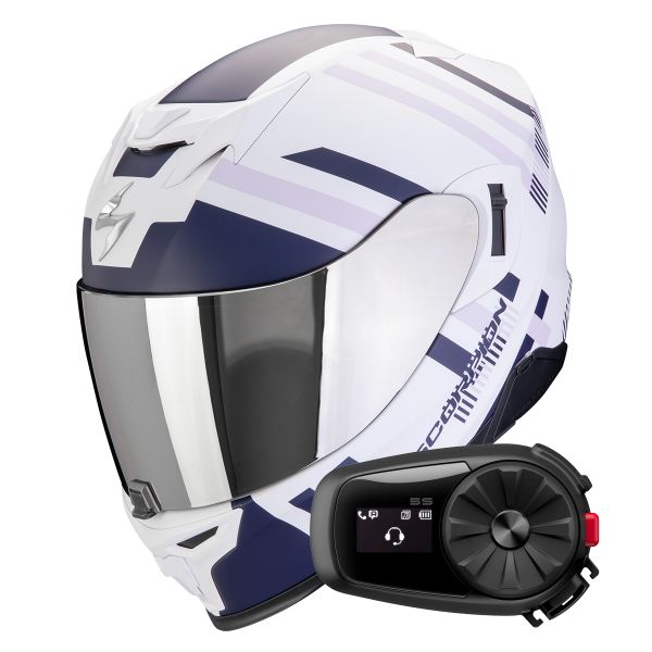 Integral Scorpion Exo 520 Evo Air Banshee Matt White Blue Purple + Kit Bluetooth 5S Solo