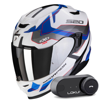 Casque Integral Scorpion Exo 520 Evo Air Elan White Blue + Kit Bluetooth Lokui K30 Casque Integral Scorpion Exo 520 Evo Air Elan White Blue + Kit Bluetooth Lokui K30