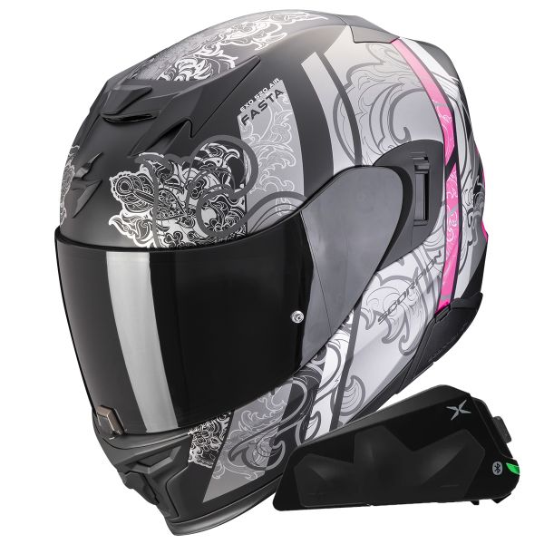 Integral Scorpion Exo 520 Evo Air Fasta Matt Silver Pink + Kit bluetooth Exo-Com Link-1C