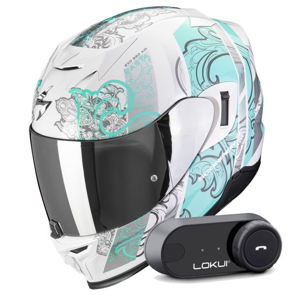 Integral Scorpion Exo 520 Evo Air Fasta White Light Blue + Kit Bluetooth Lokui K30