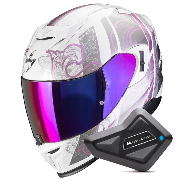 Integral Scorpion Exo 520 Evo Air Fasta White Purple + Kit Bluetooth BT Mini