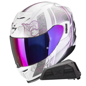 Casque Integral Scorpion Exo 520 Evo Air Fasta White Purple + Kit bluetooth Exo-Com Link-1 Casque Integral Scorpion Exo 520 Evo Air Fasta White Purple + Kit bluetooth Exo-Com Link-1