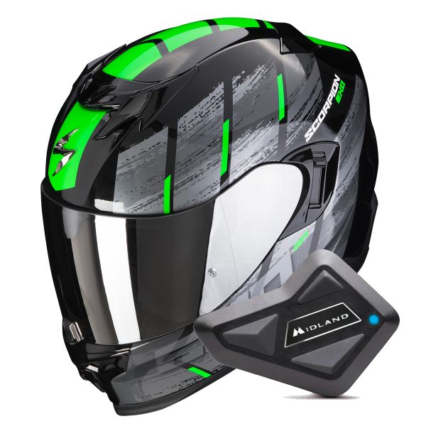 Integral Scorpion Exo 520 Evo Air Maha Black Green + Kit Bluetooth BT Mini