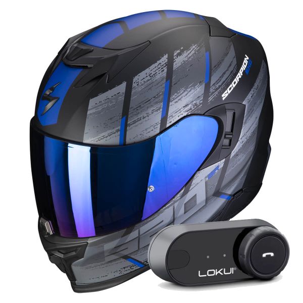 Integral Scorpion Exo 520 Evo Air Maha Matt Black Blue + Kit Bluetooth Lokui K30