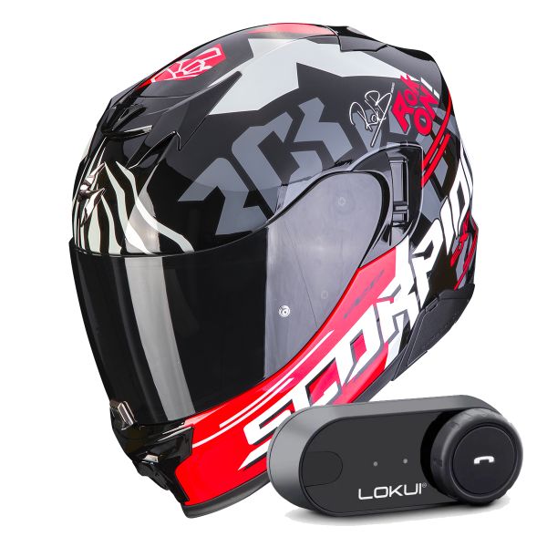 Integral Scorpion Exo 520 Evo Air Rok Bagoros Black Red + Kit Bluetooth Lokui K30