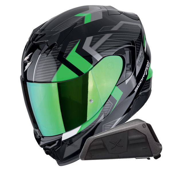 Integral Scorpion Exo 520 Evo Air Sensus Black Green + Kit bluetooth Exo-Com Link-1