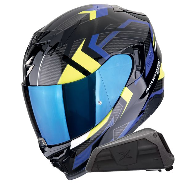 Integral Scorpion Exo 520 Evo Air Sensus Blue Yellow Fluo + Kit bluetooth Exo-Com Link-1