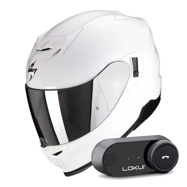 Integral Scorpion Exo 520 Evo Air Solid White + Kit Bluetooth Lokui K30