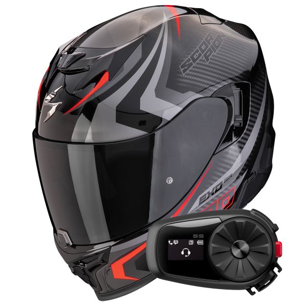 Integral Scorpion Exo 520 Evo Air Terra Black Silver Red + Kit Bluetooth 5S Solo