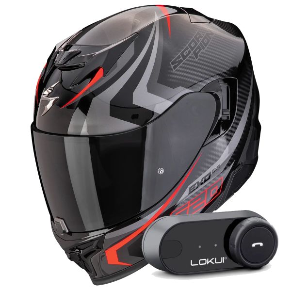 Integral Scorpion Exo 520 Evo Air Terra Black Silver Red + Kit Bluetooth Lokui K30