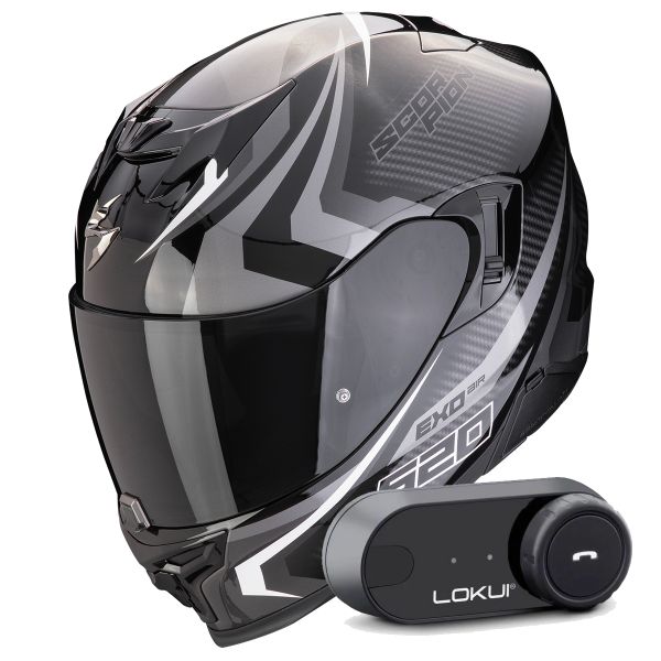 Integral Scorpion Exo 520 Evo Air Terra Black Silver White + Kit Bluetooth Lokui K30