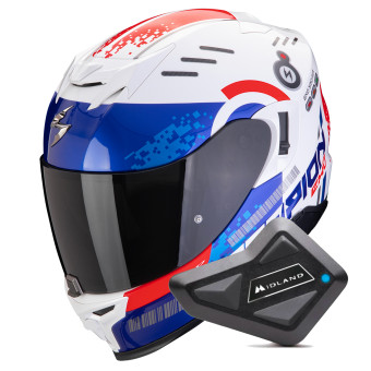 Casque Integral Scorpion Exo 520 Evo Air Titan White Blue Red + Kit Bluetooth BT Mini Casque Integral Scorpion Exo 520 Evo Air Titan White Blue Red + Kit Bluetooth BT Mini