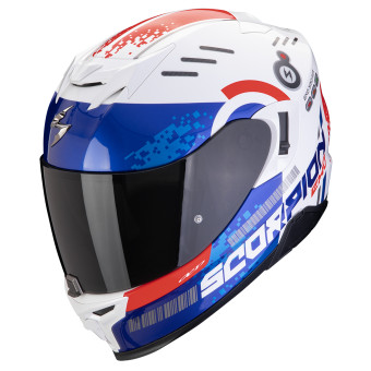 Scorpion Exo 520 Evo Air Titan White Blue Red + Kit bluetooth Exo-Com Link-1