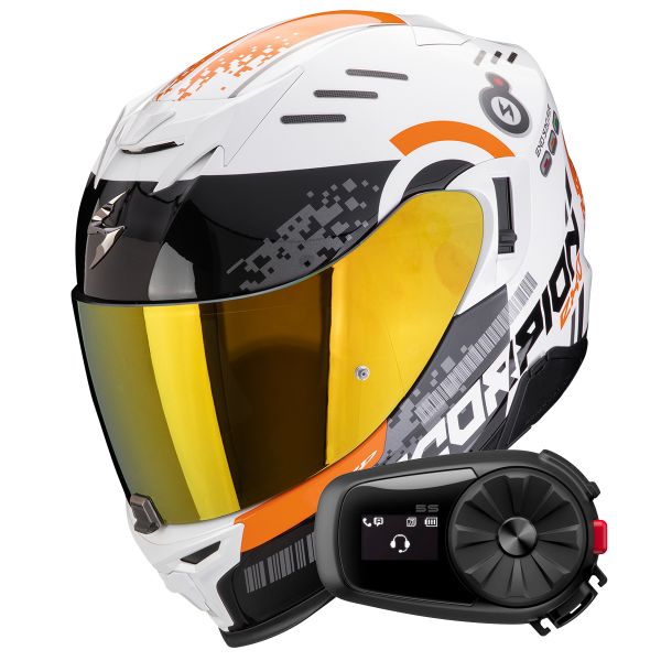 Integral Scorpion Exo 520 Evo Air Titan White Orange + Kit Bluetooth 5S Solo
