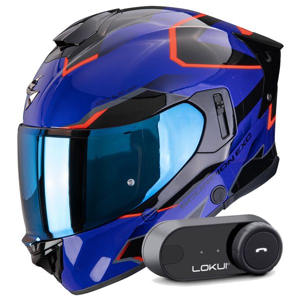 Integral Scorpion Exo 530 Air Clip Blue Black Red + Kit Bluetooth Lokui K30