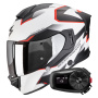 Casque Integral Scorpion Exo 530 Air Clip Matt White Black Red + Kit Bluetooth 5S Solo