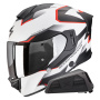 Casque Integral Scorpion Exo 530 Air Clip Matt White Black Red + Kit bluetooth Exo-Com Link-1