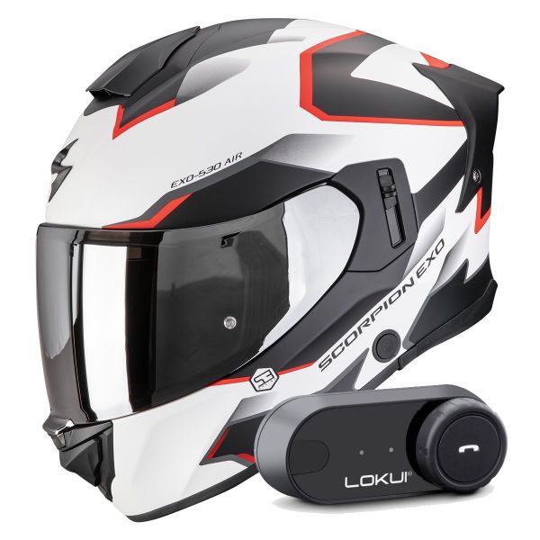 Integral Scorpion Exo 530 Air Clip Matt White Black Red + Kit Bluetooth Lokui K30