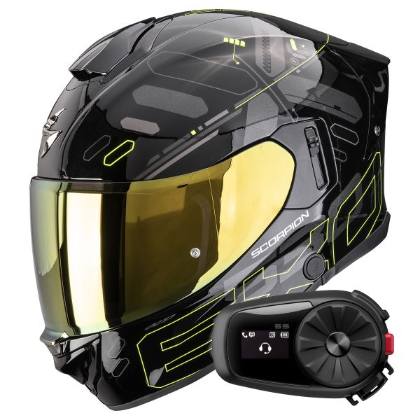 Integral Scorpion Exo 530 Air Fond Black Neon Yellow + Kit Bluetooth 5S Solo