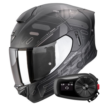 Casque Integral Scorpion Exo 530 Air Fond Matt Black Silver + Kit Bluetooth 5S Solo