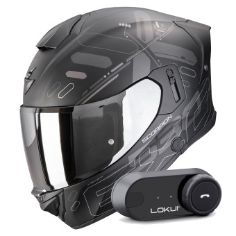 Casque Integral Scorpion Exo 530 Air Fond Matt Black Silver + Kit Bluetooth Lokui K30