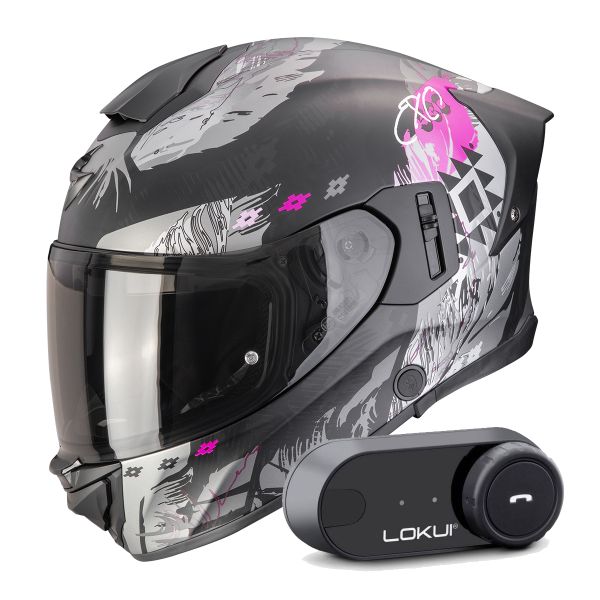 Integral Scorpion Exo 530 Air Hadji Matt Black Pink + Kit Bluetooth Lokui K30