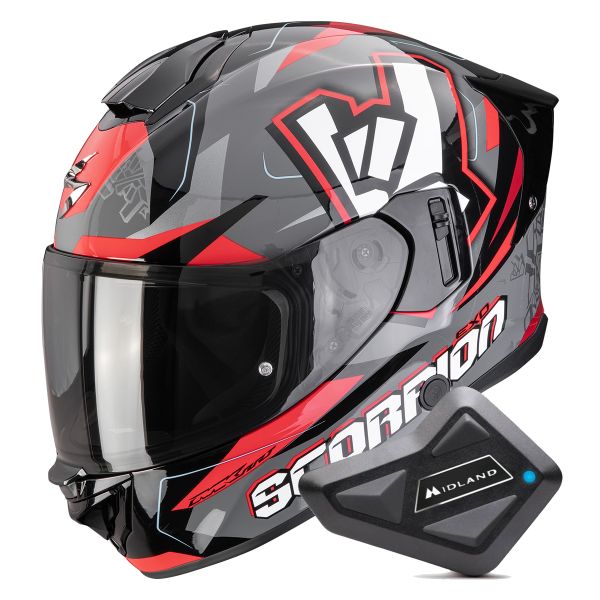Integral Scorpion Exo 530 Air Rok Grey Black Red + Kit Bluetooth BT Mini