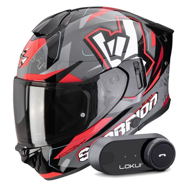 Integral Scorpion Exo 530 Air Rok Grey Black Red + Kit Bluetooth Lokui K30