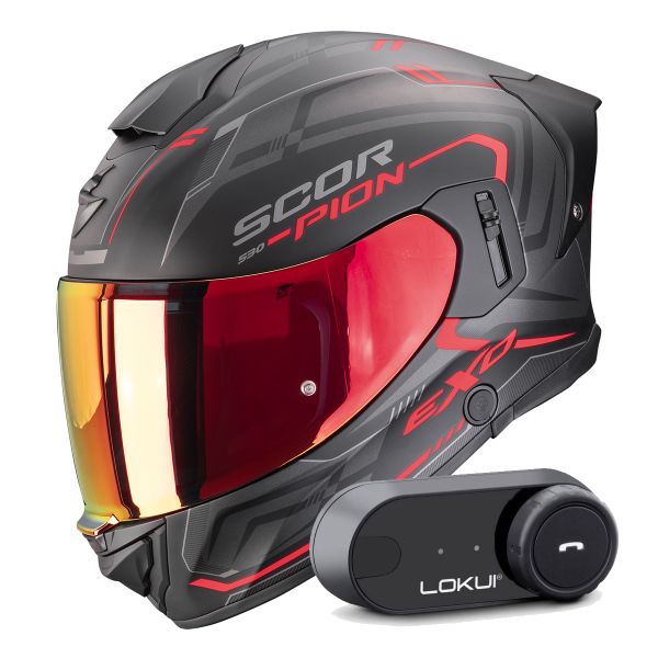 Integral Scorpion Exo 530 Air Slope Matt Black Red + Kit Bluetooth Lokui K30