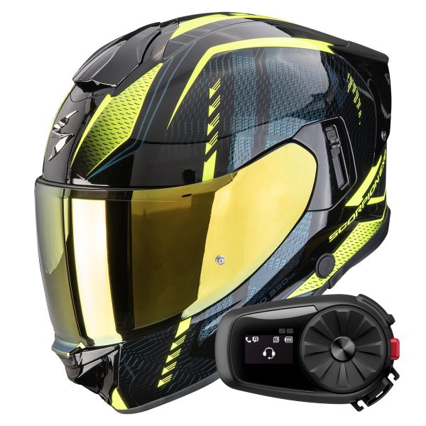 Integral Scorpion Exo 530 Air Theras Black Neon Yellow + Kit Bluetooth 5S Solo
