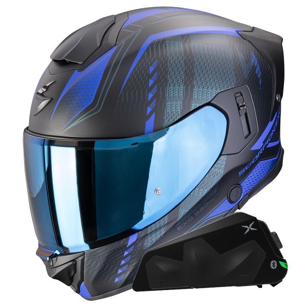Integral Scorpion Exo 530 Air Theras Matt Black Blue + Kit bluetooth Exo-Com Link-1C