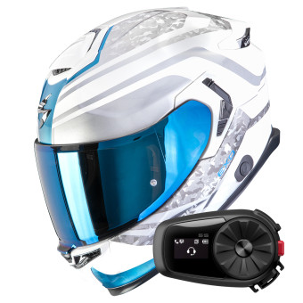 Casque Integral Scorpion Exo GT SP Air Arten White Blue + Kit Bluetooth 5S Solo Casque Integral Scorpion Exo GT SP Air Arten White Blue + Kit Bluetooth 5S Solo