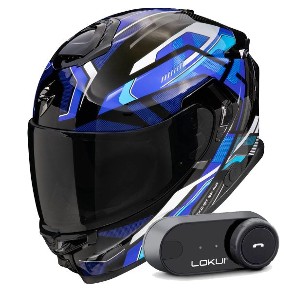 Integral Scorpion Exo GT SP Air Augusta Black Grey Blue + Kit Bluetooth Lokui K30