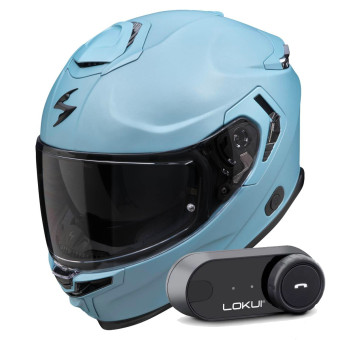 Casque Integral Scorpion Exo GT SP Air Solid Celestial Blue Mat + Kit Bluetooth Lokui K30 Casque Integral Scorpion Exo GT SP Air Solid Celestial Blue Mat + Kit Bluetooth Lokui K30