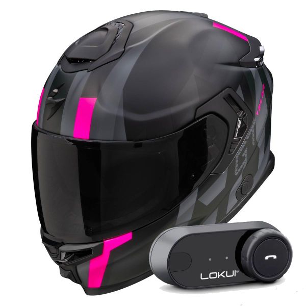 Integral Scorpion Exo GT SP Air Touradven Black Mat Pink + Kit Bluetooth Lokui K30