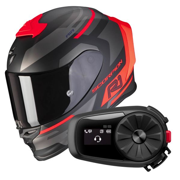 Integral Scorpion Exo R1 Air Orbis Matt Black Neon Red + Kit Bluetooth 5S
