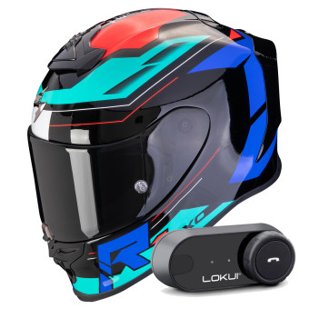 Integral Scorpion Exo R1 Evo Air Blaze Black Blue Red + Kit Bluetooth Lokui K30