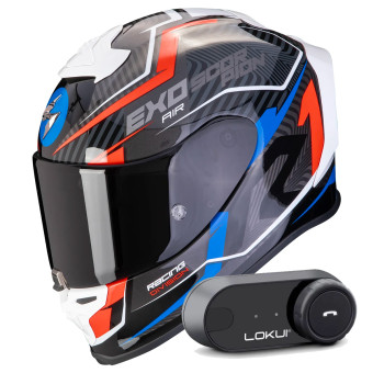 Integral Scorpion Exo R1 Evo Air Coup Black Red Blue + Kit Bluetooth Lokui K30